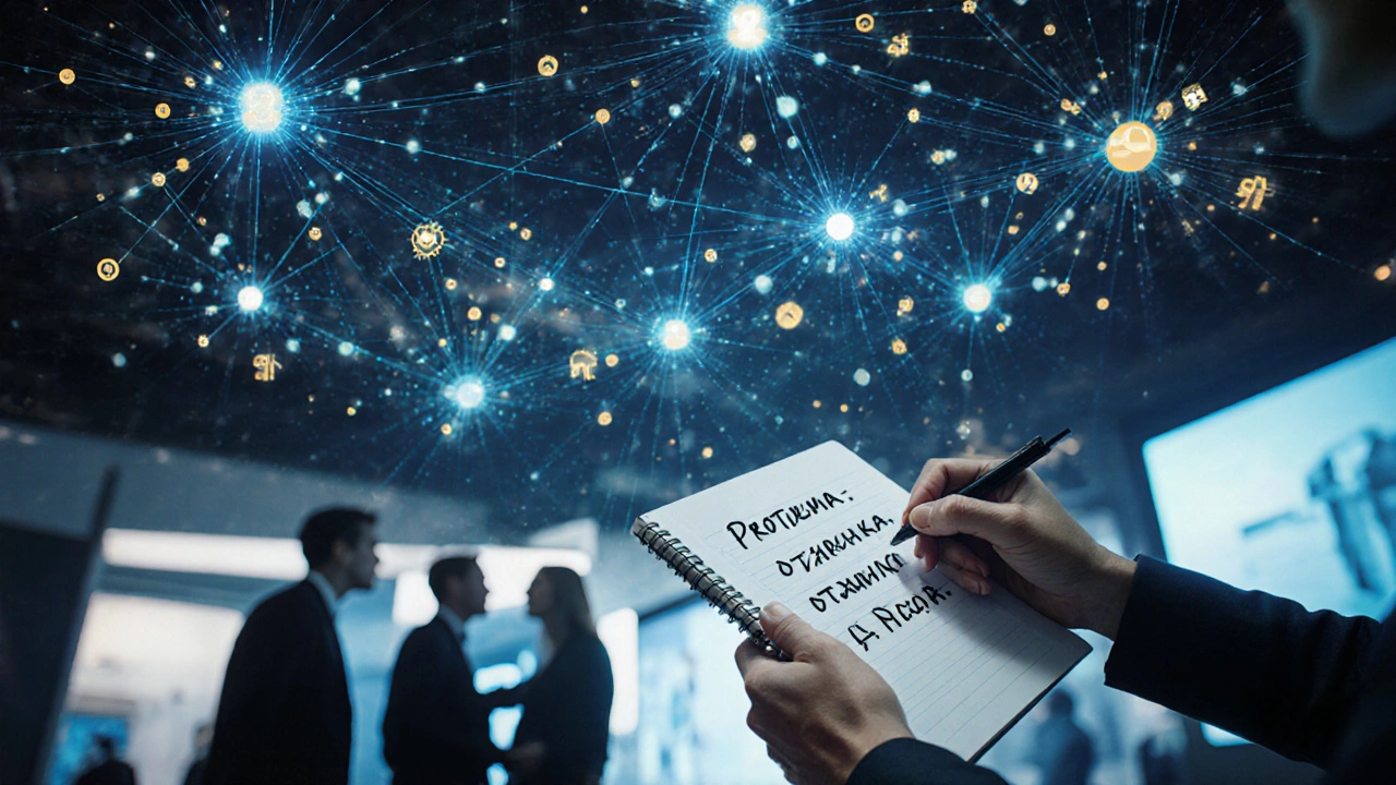 Абстрактное изображение человеческих связей, возникающих на выставке.