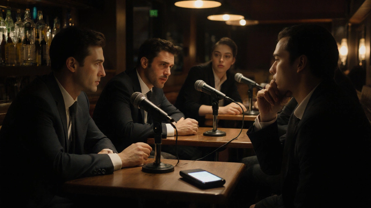 Группы обсуждают бизнес-вопросы за отдельными столами в баре, ведут живые дебаты.