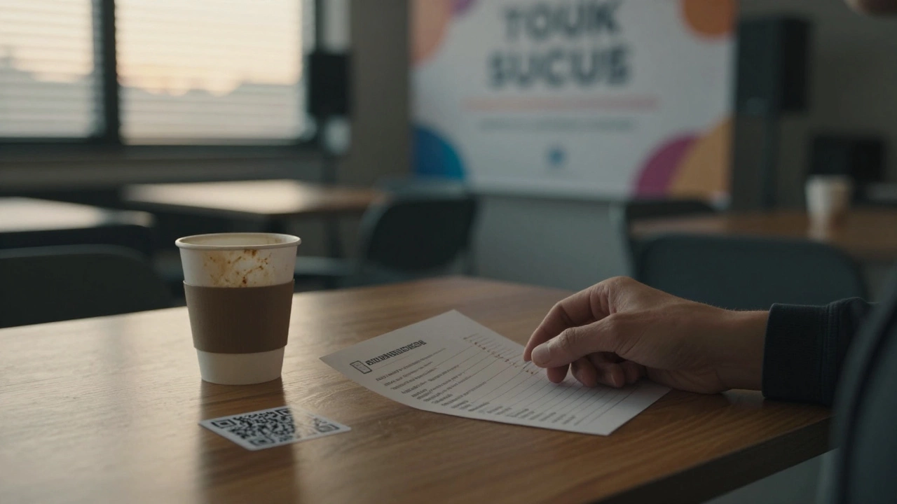 После мероприятия на столе остался чек-лист и кофе