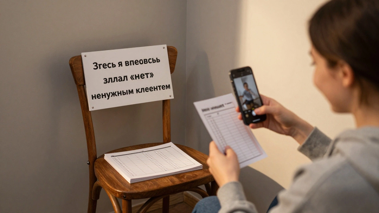 Участник делает фото у инсталляции с чек-листом в руке.