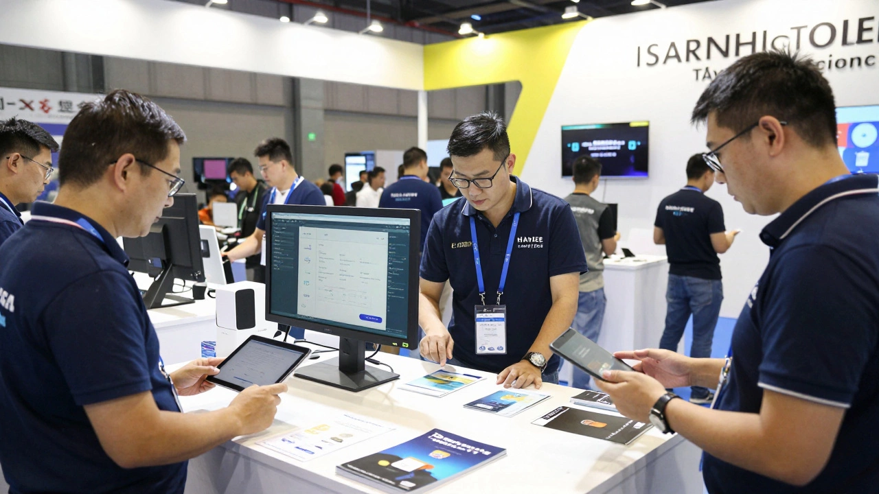 Посетители выставки пробуют программу управления складом на живых демонстрациях.