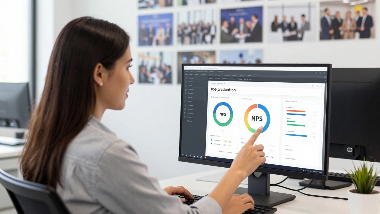 Организатор анализирует метрики эффективности события на мониторе